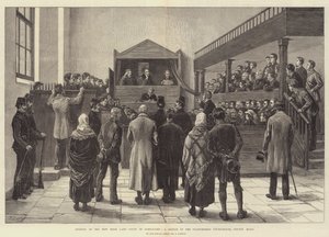 Otevření nového irského zemského soudu v Connaughtu, skica v Claremorris Court-House, County Mayo
